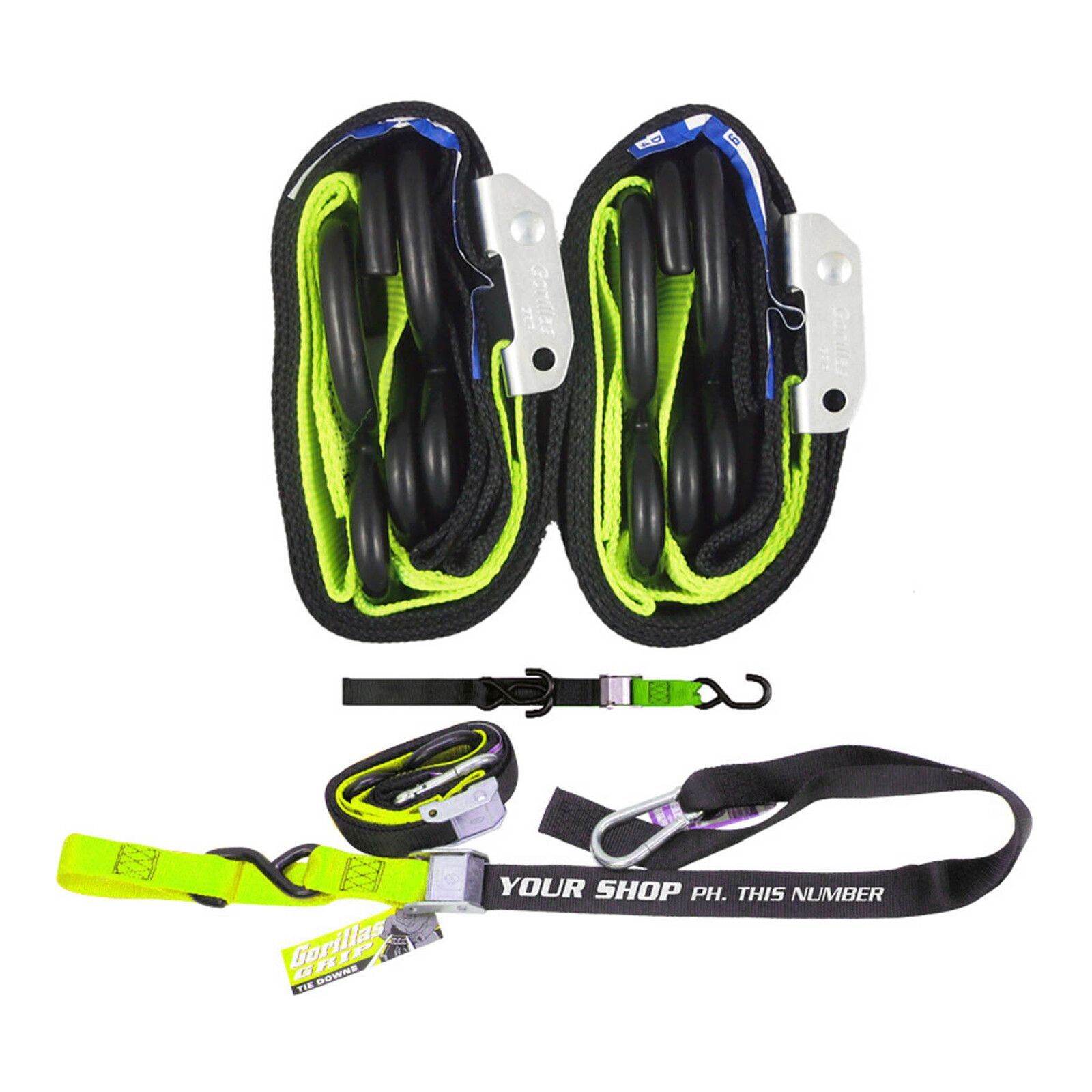 GORILLAS GRIP TIE DOWN 38MM S/HK BLK/GRN LOOP PRINTED Gorillas Grip