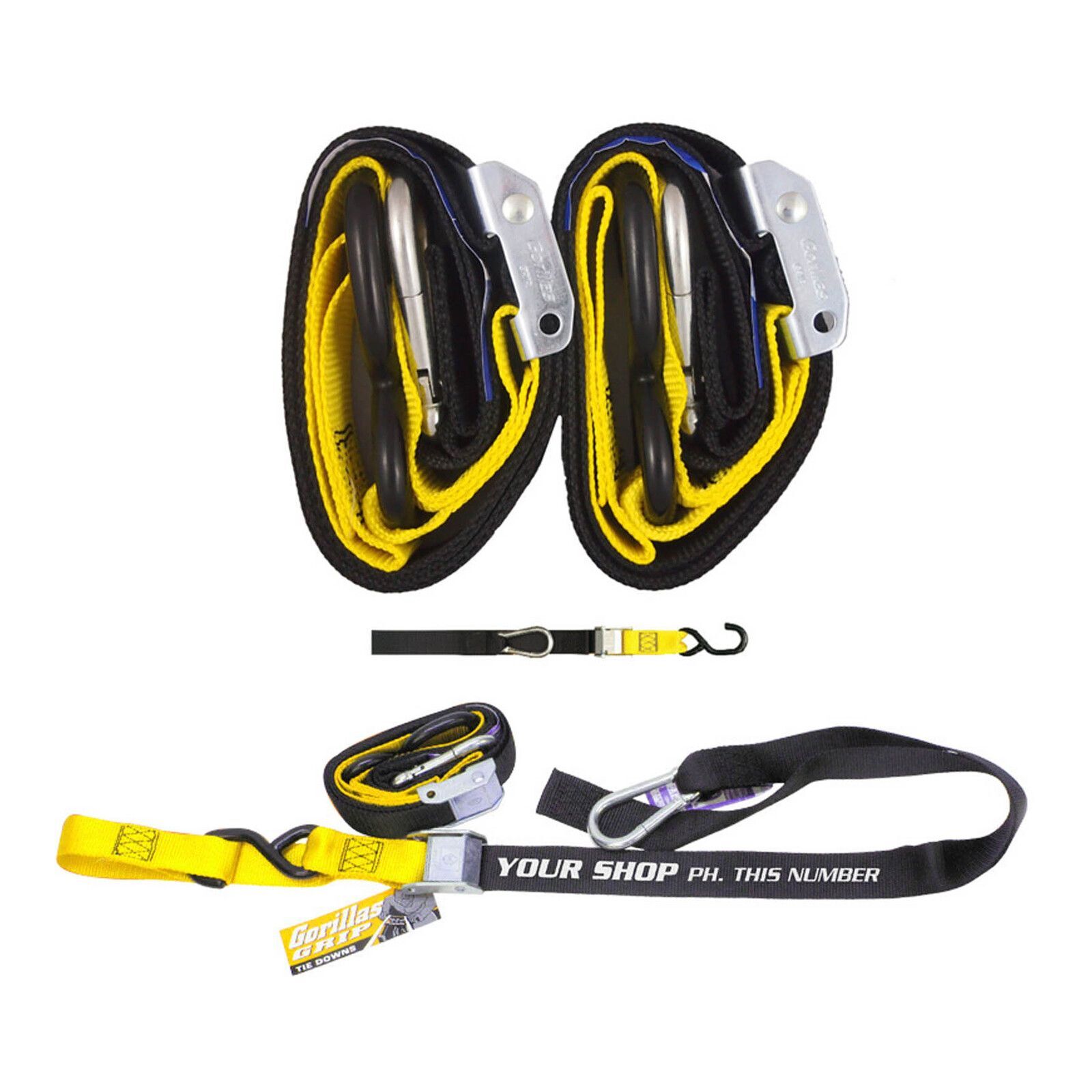 GORILLAS GRIP TIE DOWN 38MM S/HK BLK/YEL LOOP PRINTED Gorillas Grip