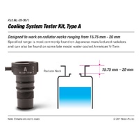 Motion Pro Cooling System Tester Adaptor Only - Type A (Radiator Neck Range 15.75mm - 20mm) - Japanese & late model WC American V-Twin