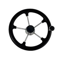 Steering Wheel Black Stainless Steel with Knob & Black Cap 343mm