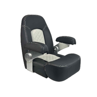 HM59 Flip-Up Helm Master Boat Seat Black / Off-White Embossed Diamond Stitching