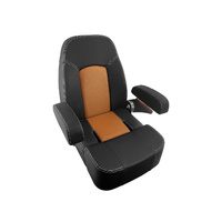 HM59 Flip-Up Helm Master Boat Seat Black / Cognac Embossed Diamond Stitching