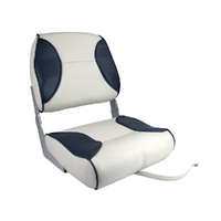 Deluxe High Back Folding Boat Seat - Off-White/Dark Blue