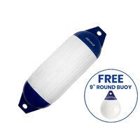Boat Fender F3 White/Blue 762x208mm + 9-inch Round Buoy Bundle