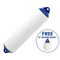 Boat Fender F4 White/Blue 1030x215mm + 9-inch Round Buoy Bundle