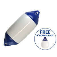 Boat Fender F5 White/Blue 762x280mm + 9-inch Round Buoy Bundle