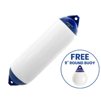 Boat Fender F6 White/Blue 1065x280mm + 9-inch Round Buoy Bundle