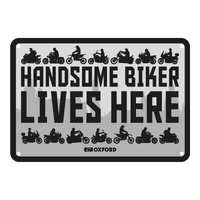 Oxford Garage Metal Sign: "Handsome Biker Lives Here"